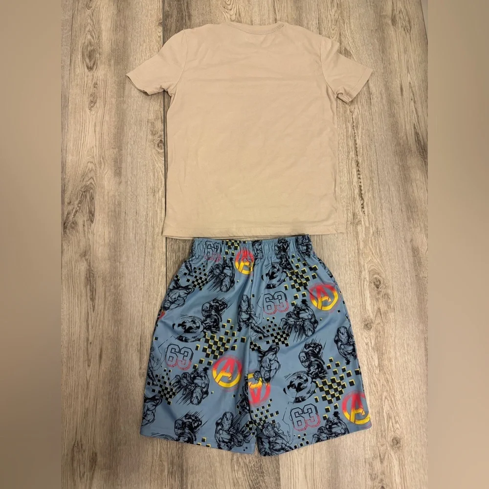 Avenger Cream and Blue boys Short and Shirt Set